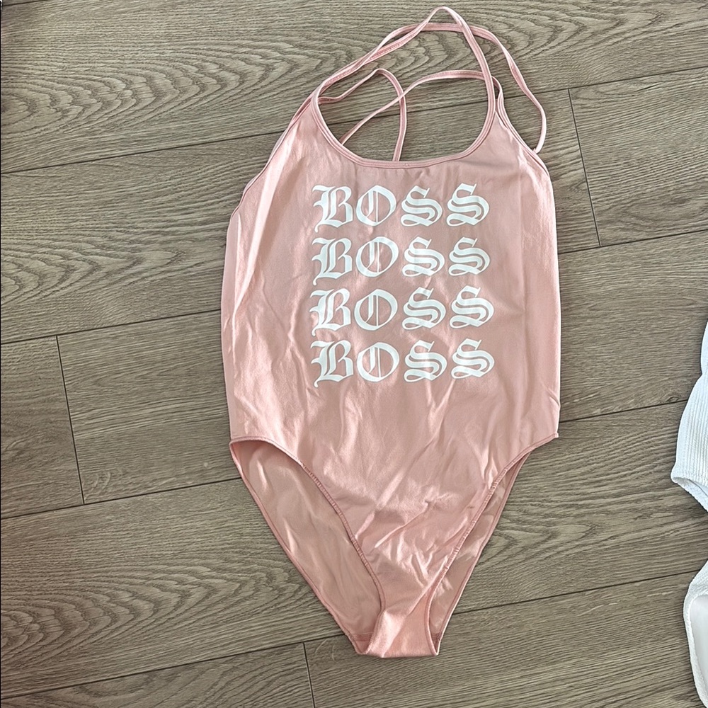 Pink 'Boss' Graphic Swimsuit